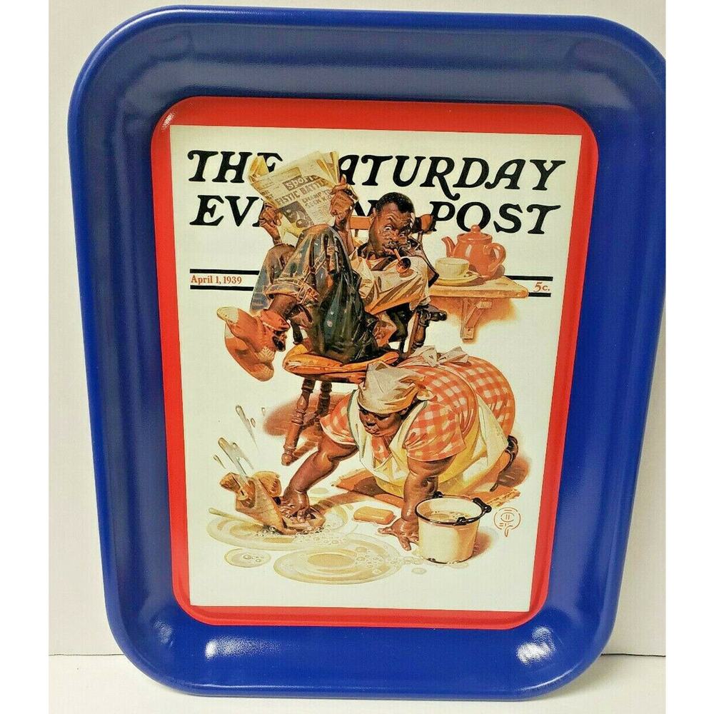 2002 The Saturday Evening Post "scrubbing the Floor" Metal Tray 13.25"x10.5" WH